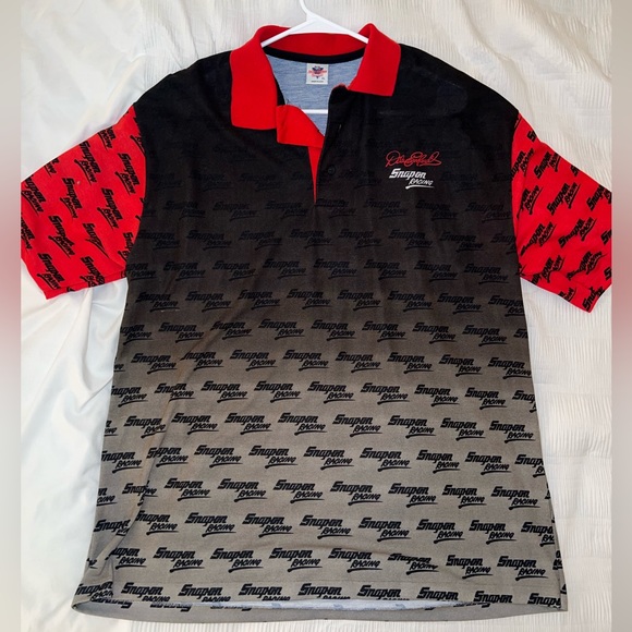 Snap-On Dale Earnhardt Racing Polo Shirt All Over Print Black Red XL Vintage - Picture 1 of 4